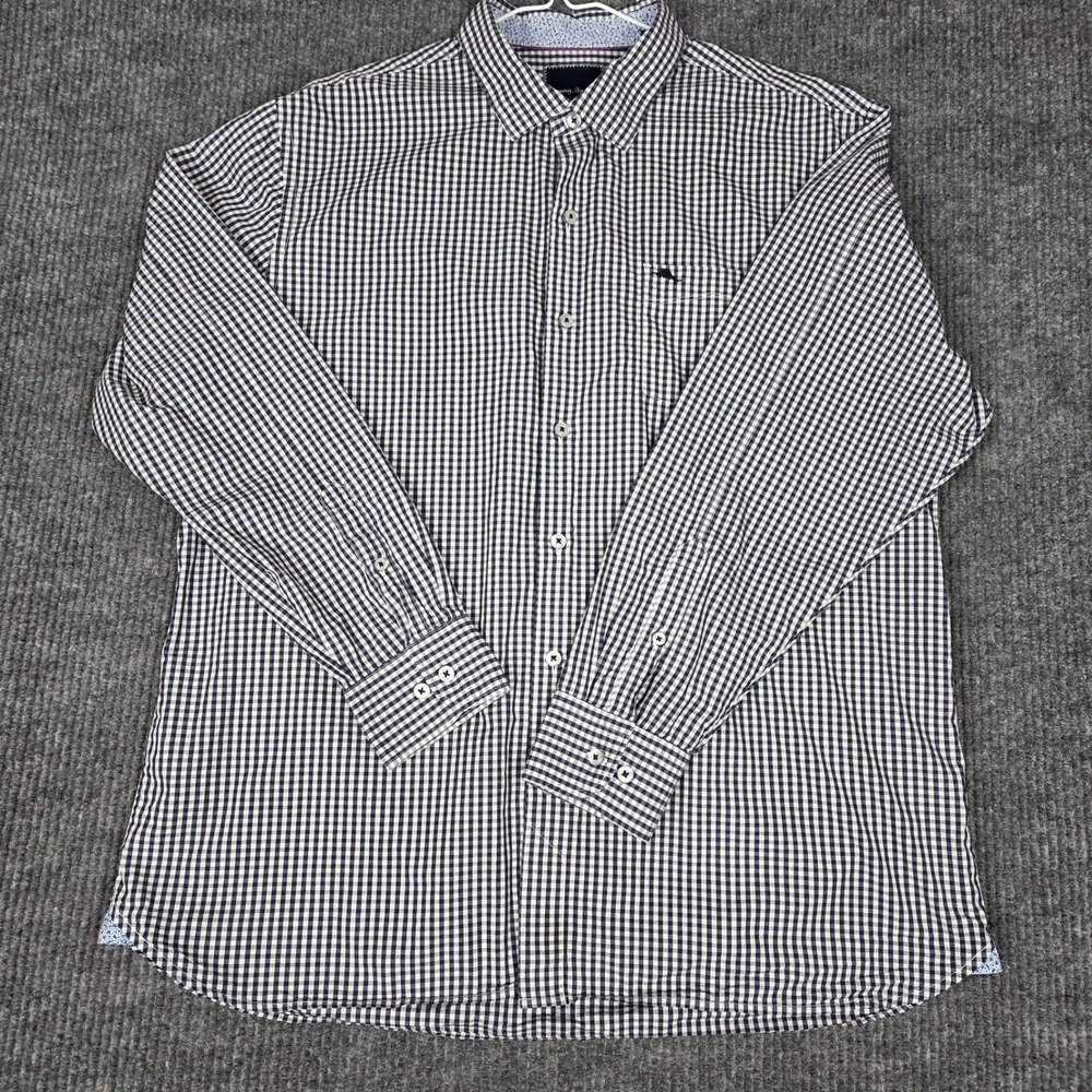 Tommy Bahama Mens XL Pima Cotton Gingham Button Down Shirt Navy Blue White